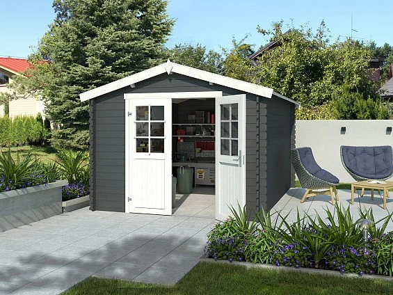 Outdoor Life Blokhut Norah 275 x 380 cm Carbon Grey-Wit - Afbeelding 1